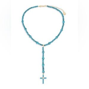 Gabi Rielle 14K Gold Vermeil Crystal & Turquoise Cross Lariat Necklace